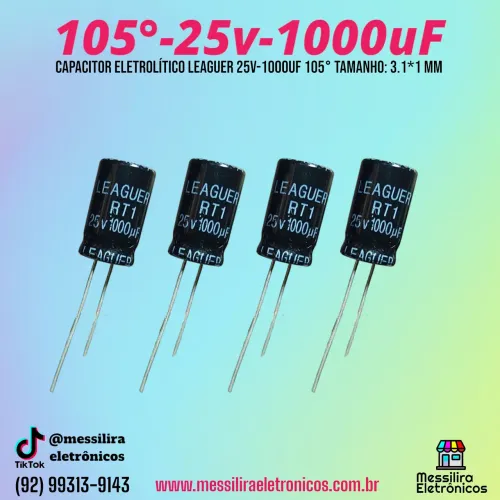 Kit 4 Unidades Capacitor Eletrolítico Leaguer 25v-1000uf 105°