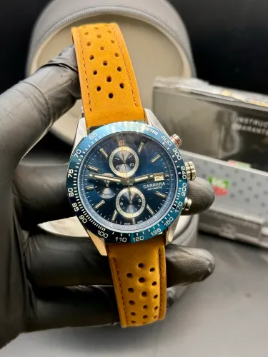 Relogio Masculino Tag Heuer Carrera Azul - Pulseira Couro - 43mm Vidro Safira