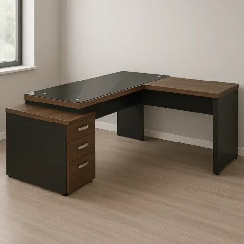 Mesa Direcional Com Vidro Fumê Marsala Preta Design Executivo Premium 23486