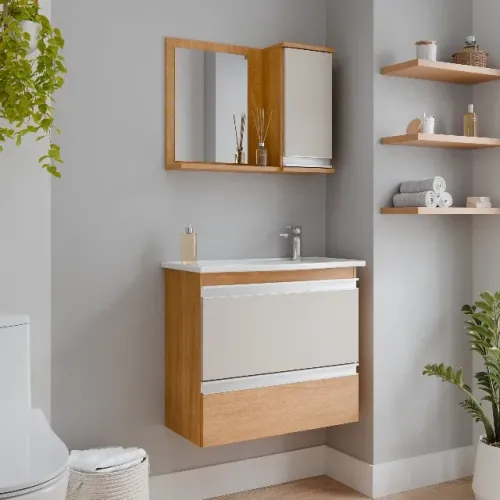 Gabinete Banheiro Grécia com Pia e Espelheira com 1 Porta - MGM Móveis