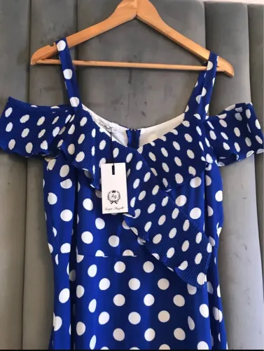 Vestido poà azul com branco tamanho 40 NOVO 