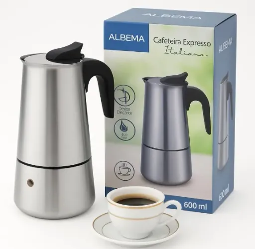 Cafeteira Italiana Expresso ALBEMA 600ml Alumínio 12 Xícaras Inox