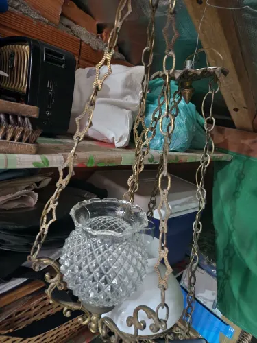 Lustre vintage / antigo de cristal e bronze