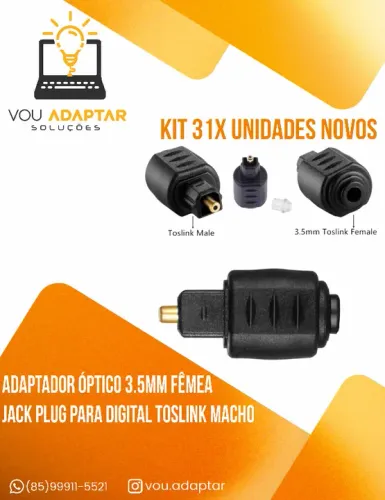 Kit 31x unidades Mini Adaptador de Áudio Óptico 3.5mm para Jack Mini Toslink