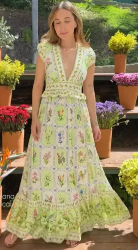 Vestido longo estampado FARM praiano chique (PROMOÇÃO)