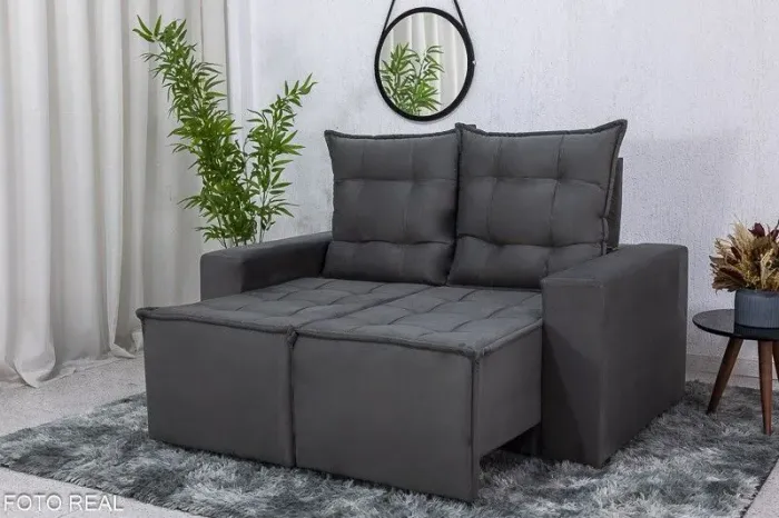 Sofá Retrátil 2 Lugares 140cm Veludinho Cinza