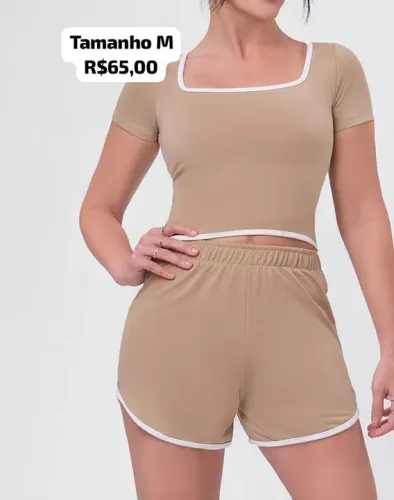Conjunto Cropped e Shorts - Bege tamanho M
