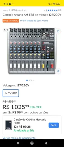 Mesa de Som Arcano AM-ES8 127/220V 8 Canais