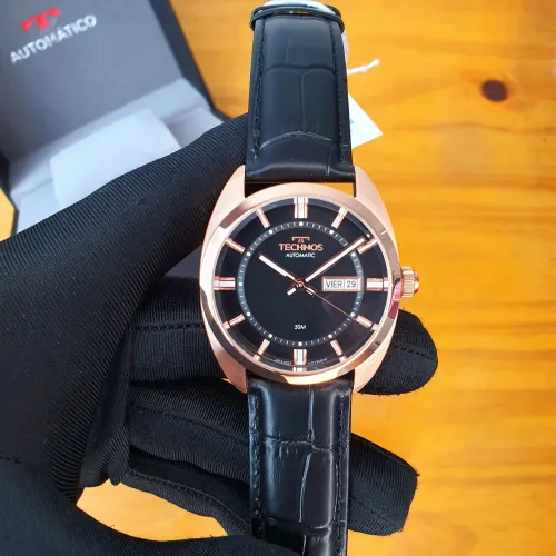 Relógio Technos 100 anos automático Rosé couro
