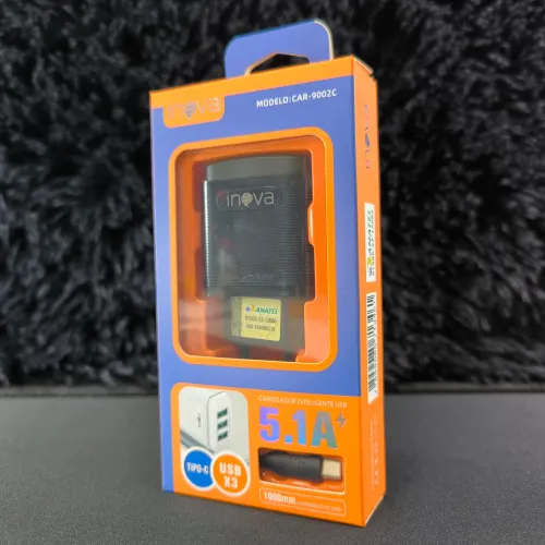 Carregador Veicular USB 5.1A 3 Portas Inova CAR-9002C