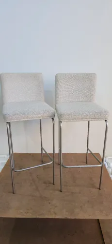Banquetas Fixas Banco Alto Bistrô Metal Assento Estofado Bege Natural Com Encosto Cozinha