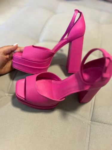 Sandália Arezzo Rosa Couro Meia Pata Bloco