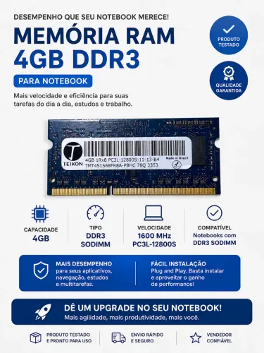 Memória RAM DDR3 4GB para Notebook - Teikon