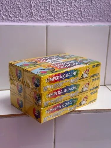 Tinta Têmpera Guache Acrilex 12 Cores - Kit com 6 Caixas