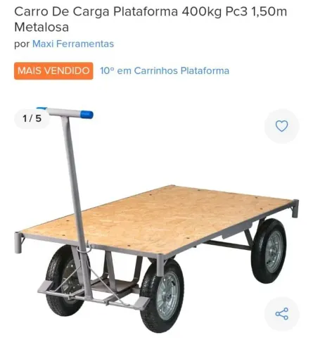 Carrinho carga 4 rodas 400 kilos