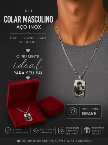 Colar Personalizado Masculino Aço Inoxidável