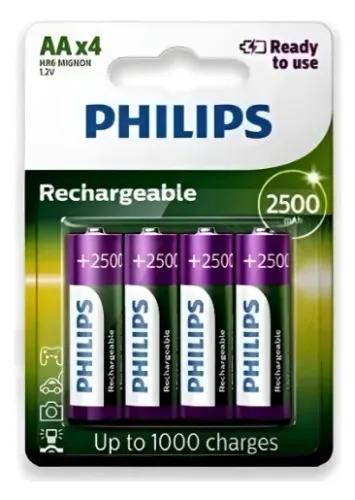 Pilha Recarregável AA Philips 2450mah HR6 Mignon 1.2v com 4 Unidades