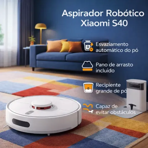 Robô Aspirador Inteligente Xiaomi Branco com Alexa e Google Wifi Bivolt Vacuum 10.000pa