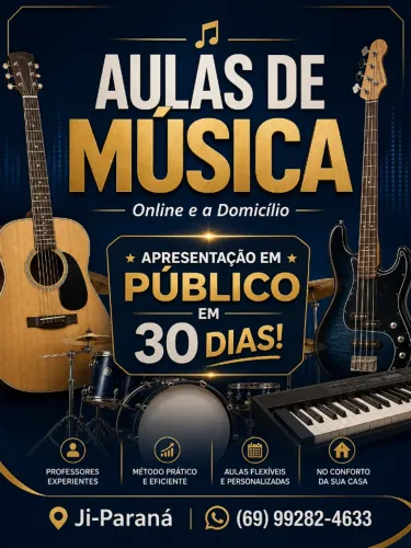 aula de musica, violão, baixo, bateria e teclado - online e domicilio - Ji-Parana