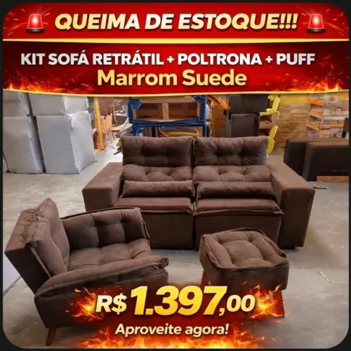 Sofá retrátil+poltrona+ puff queima de estoque várias cores 