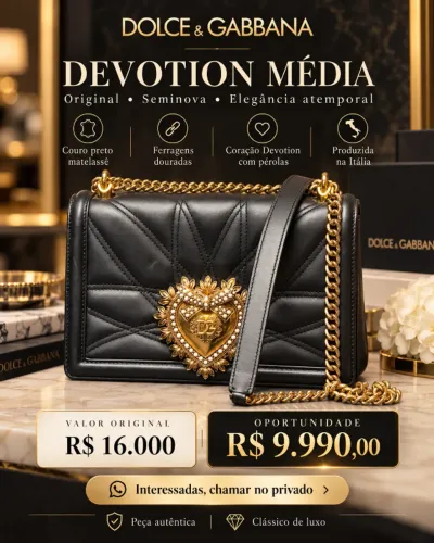 BOLSA DOLCE & GABBANA DEVOTION MÉDIA MATELASSÊ PRETA ORIGINAL