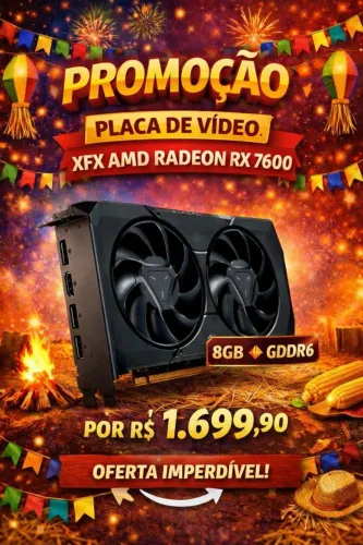 Placa de Vídeo XFX AMD RADEON RX 7600 Gaming Graphics Card, 8GB, GDDR6 (Nova/Garantia)