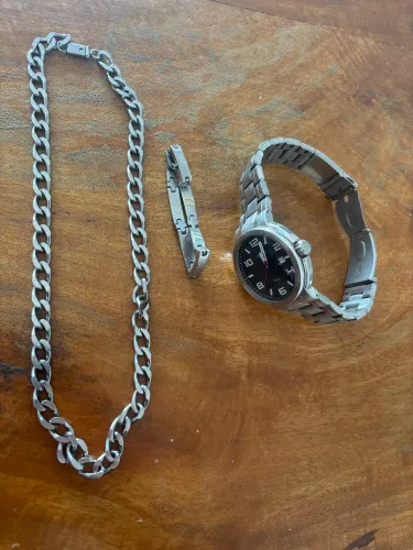 Prata kit pulseira + corrente + relógio oriente