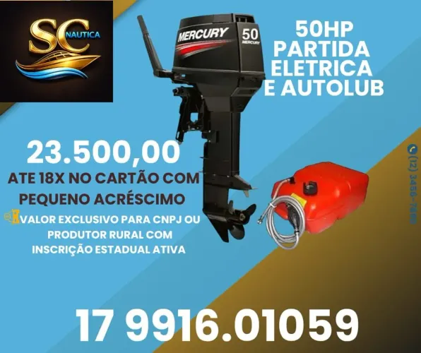 Motor de Popa 50HP Partida Elétrica e Autolub Zero