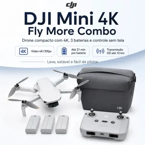 Drone DJI Mini 3 Fly More - Combo c/ 3 Baterias, carregador, e Bolsa 