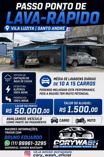 Passo ponto lava rápido vila Luzita - Santo André - SP