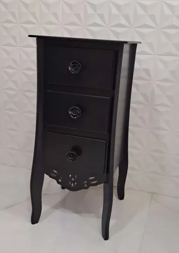 Mesa de Cabeceira Retrô com 3 Gavetas - Preto