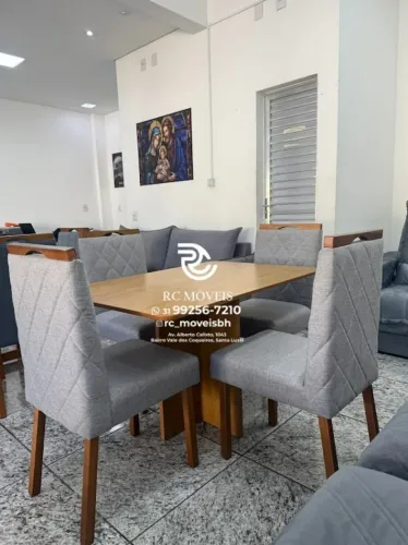 Mesa de jantar 1,20x0,80 tampo Amadeirado + 4 Cadeiras Madeira maciça - Melhor Preco