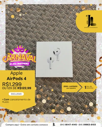 APPLE AIRPODS 4, COM CANCELAMENTO DE RUÍDO, LACRADO, EXCLUSIVO!