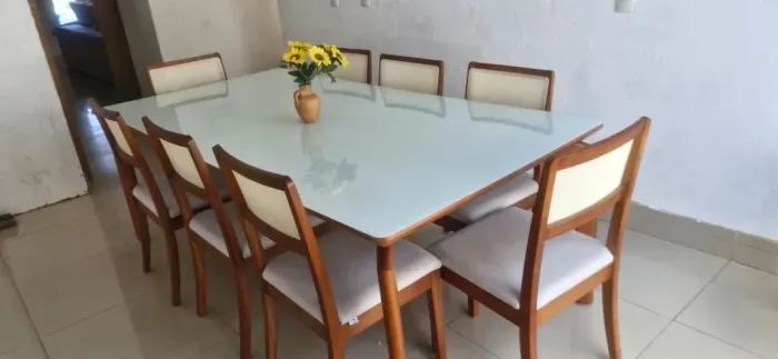 Mesa de Jantar 8 Lugares Mesa e Cadeiras em Madeira 