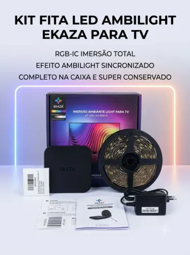 Kit Fita LED Ambilight Ekaza Imersão para TV 55 a 65 Pol RGB-IC Conservado