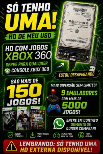 HD Externo de 500GB com mais de 150 Jogos Xbox 360 + de 5000 nos Emuladores.