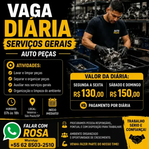 VAGA DIÁRIA - SERVIÇOS GERAIS | AUTO PEÇAS