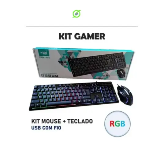 Kit Teclado E Mouse Gamer Rgb Led Usb Com Fio Cmk-188