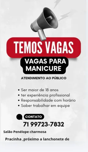 Vaga para manicure que more em Pernambués 