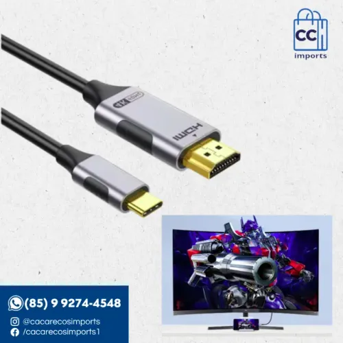 Cabo Tipo-C para HDMI 4K@60Hz - Plug & Play | Novo | Pronta Entrega