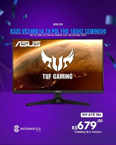 MONITOR ASUS VG249Q1A 24 POL FHD 165HZ SEMINOVO