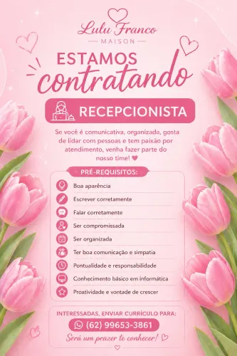 Vaga para recepcionista salão de beleza