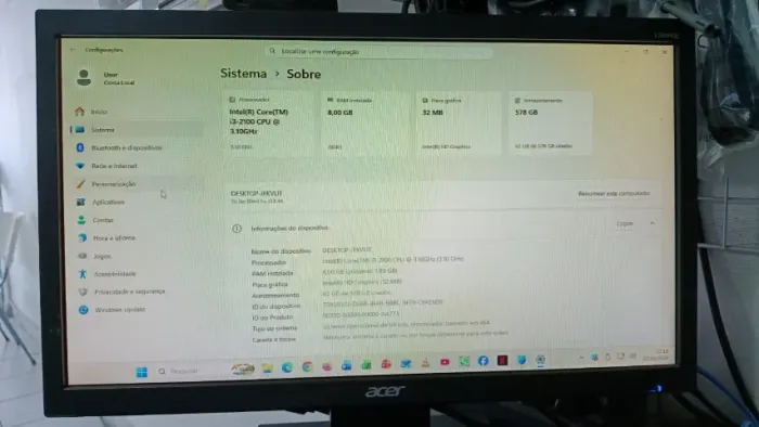PC CORE I3 2100 - CPU 3,10 GHz ( SÓ GABINETE )