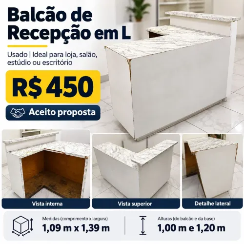 Balcão de Recepção em L - Madeira | Ideal para Salão, Clínica, Loja ou Escritório