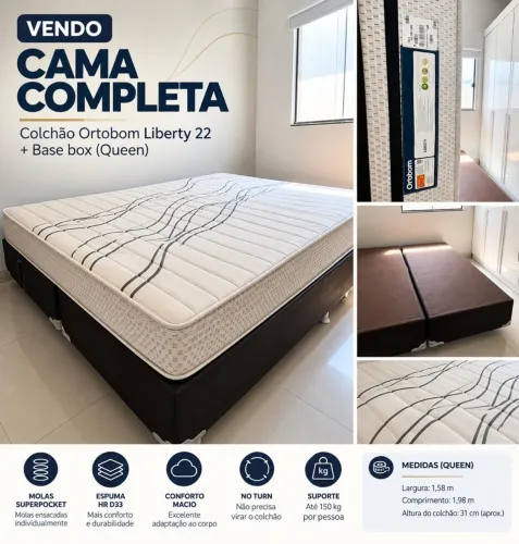 Cama Box Queen completa em senador canedo colchão Ortobom Liberty 22