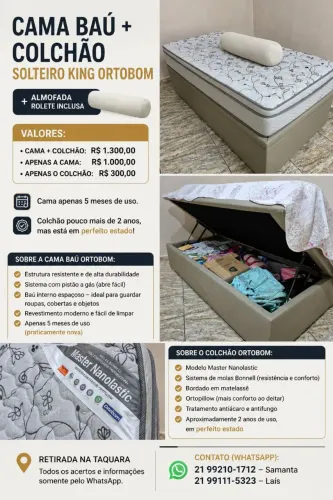 CAMA BÁU SOLTEIRO KING ORTOBOM / COLCHÃO SOLTEIRO KING ORTOBOM
