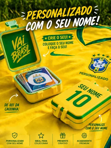 Caixa Maleta Porta Figurinhas Álbum Copa Organizador Personalizado Futebol Nome Número