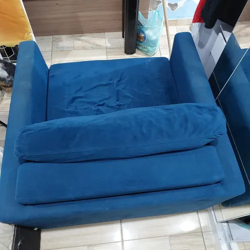 Sofa cama suede azul usado - Mudança -baixei pra sair logo