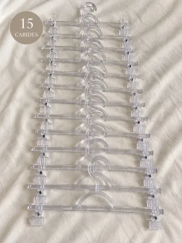 Kit 15 Cabides Transparentes com Presilhas para Calças e Saias