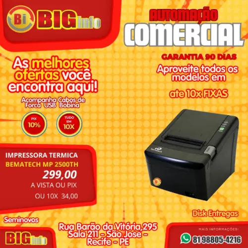 Impressora Termica 2500 TH Bematech - Em ate 10x Fixas - Garantia
